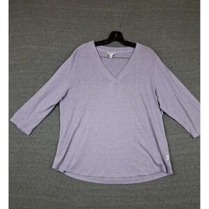 Orvis Womens Shirt XL Purple Linen Blend V Neck Lightweight Knit Sweater Casual